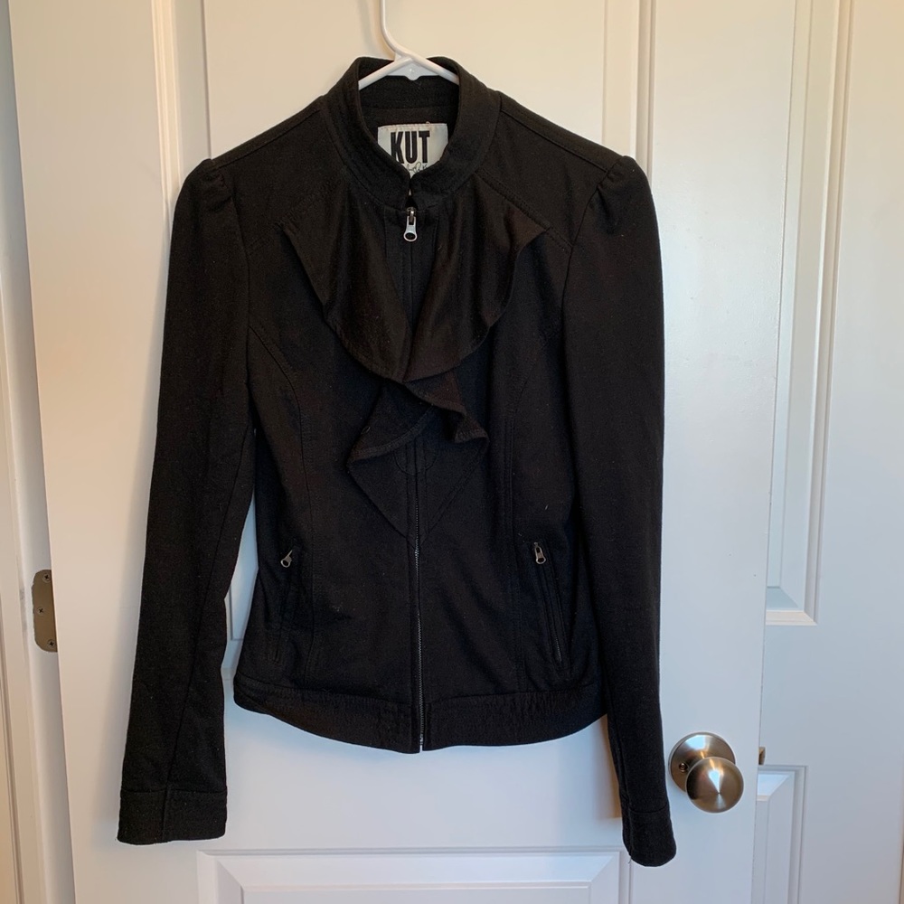 KUT Black Moto Ruffle Jacket